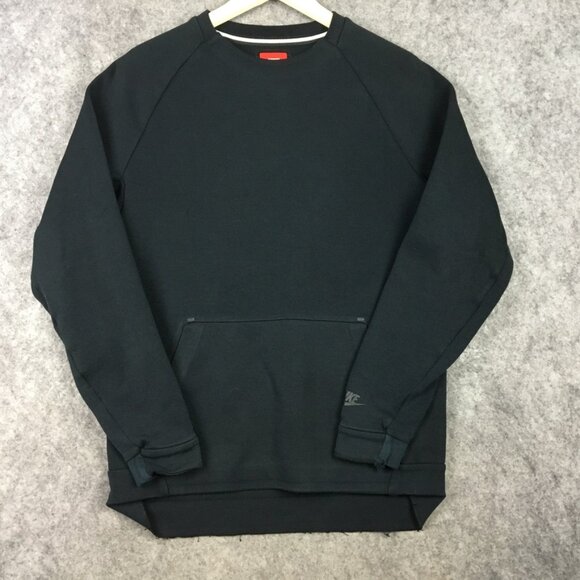 Nike Sweatshirt S Solid Black Kangaroo Pocket Crewneck Raglan Pullover Adult - Picture 1 of 12